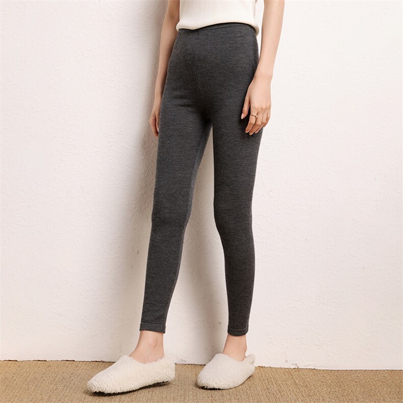 无缝无痕精纺薄款羊毛打底裤女春秋冬季保暖紧身外穿高腰针织裤，女装休闲裤，江帆羊绒