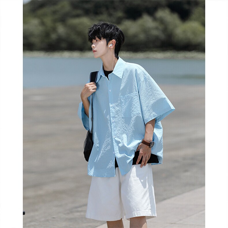 8XL-M泡泡纱盐缩肌理短袖衬衫男夏季冰丝外套防晒衬衣DC28011P36,男装衬衫,电商B312