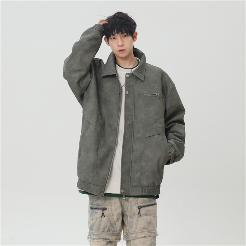 PU皮工装翻领夹克2025秋季痞帅潮流外套XZ301b-2-JK2590P85,男装夹克,星座301B-2（原A443-1）