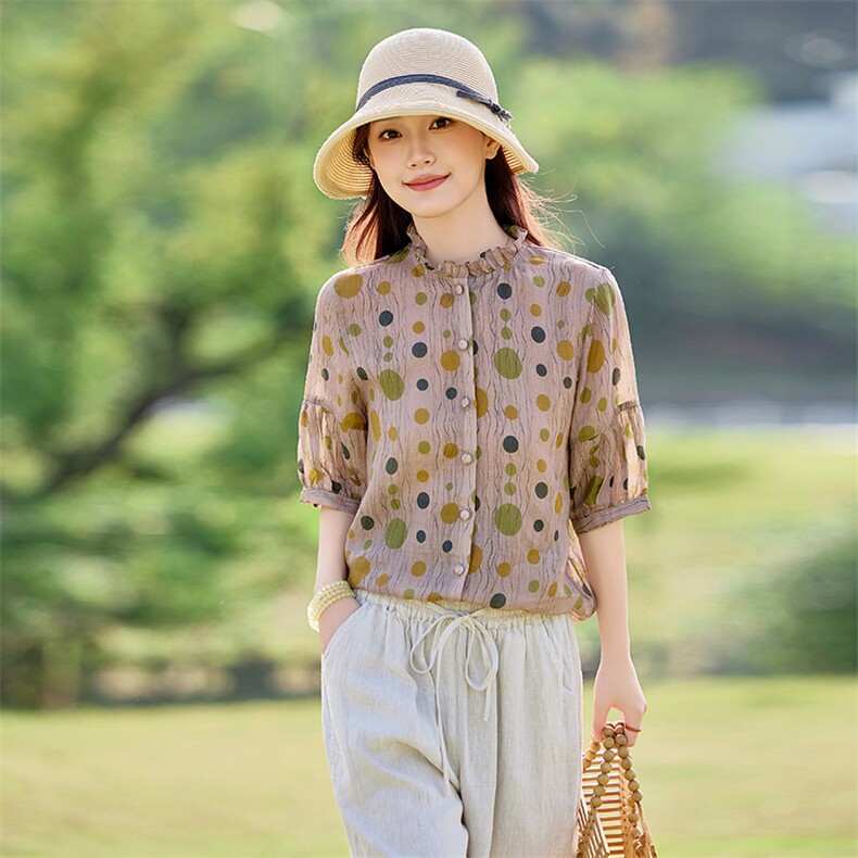 2026年夏季女短袖宽松亲肤透气常规,女装衬衫,江南依恋