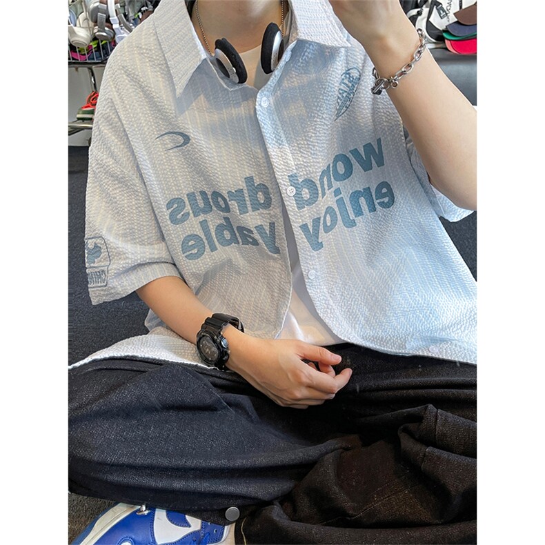 夏季新款短袖衬条纹衫拼色设计感休闲个性衬衣DC2236-特价P40图片