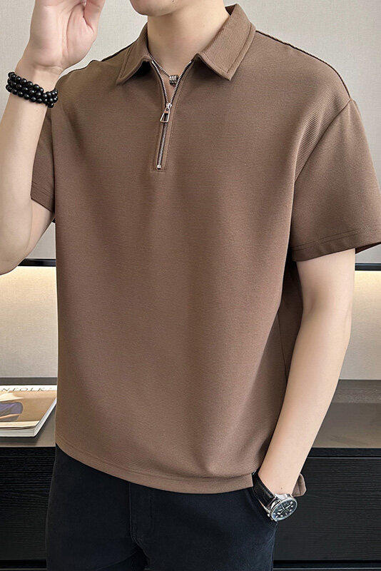 店主风~2025夏季冰丝拉链领T恤衫T2005/P48,男装T恤,电商B331