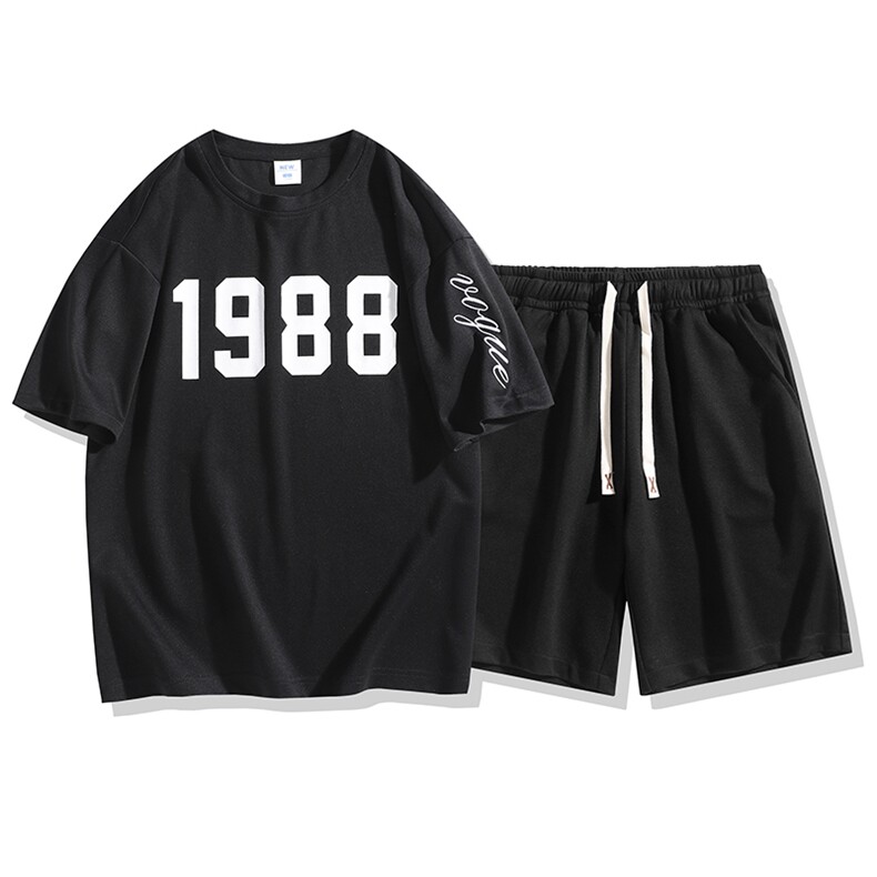 夏季运动套装日系白底休闲时尚短套装CK2411+TC3147-P48控79,男装休闲套装,星座717