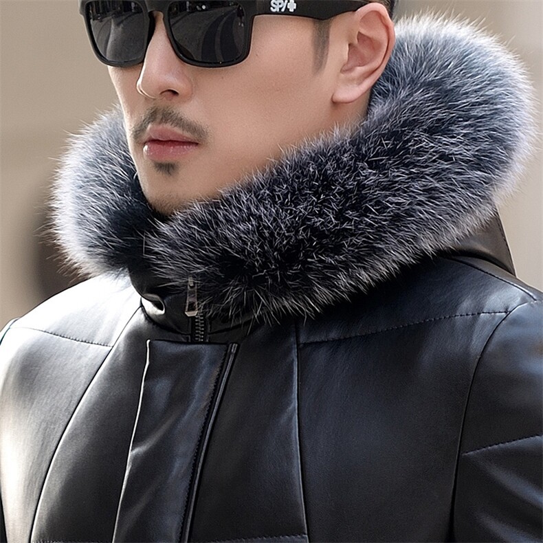 1719钱塘2021-1中长款连帽皮衣羽绒服600,男装皮衣,钱塘207-1