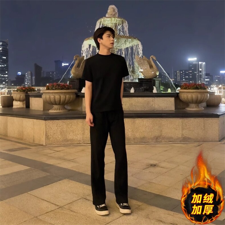 黑色微喇西裤男加长版高个子加绒加厚西装裤子美式直筒显瘦弯刀裤,男装西服套装,星座302B