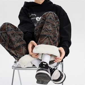 8XL-M羊羔绒裤子男冬季加绒加厚民族风重磅针织棉裤大码KZ023P78图片
