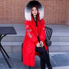 羽绒棉服时尚潮流舒适气质2020年冬季中长款优雅刺绣保暖棉服，女装棉衣/棉服，天丝秀