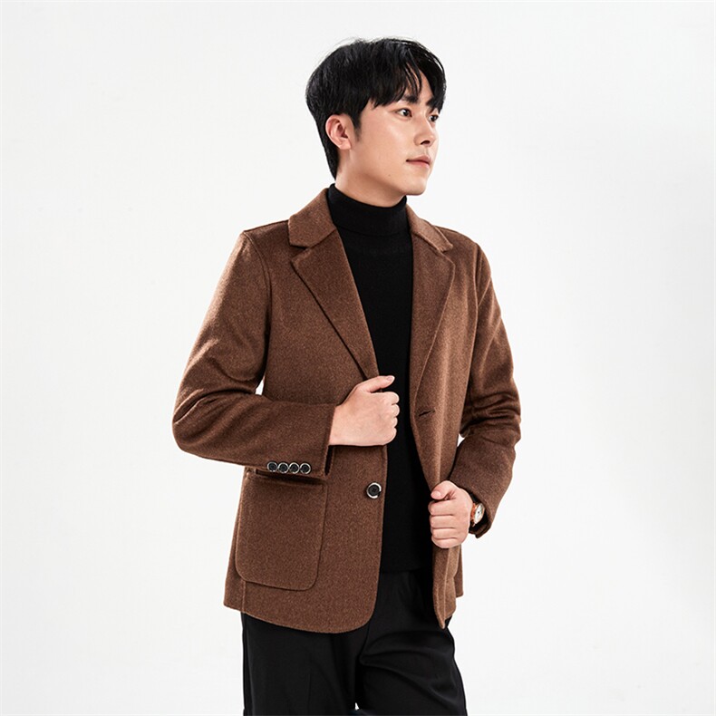 翻领长袖单排扣2024年秋季直筒型时尚都市纯色短款羊毛大衣，男装毛呢大衣，牧绒家园高端店