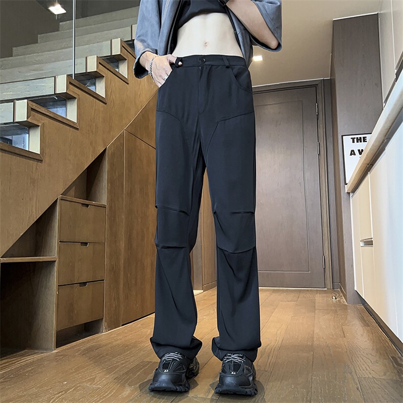 美式高街西裤男2024夏季新款休闲直筒垂感痞帅高级设计感微喇裤子,男装西裤,星座410-6（原星座1304-1）