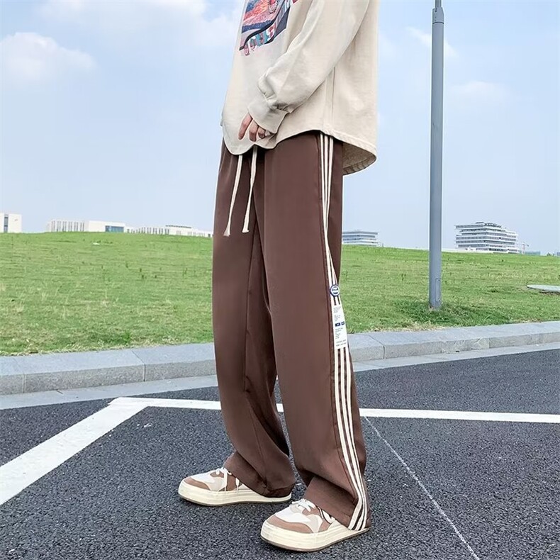 秋季高街复古阔腿裤条纹运动长裤薄款宽松直筒休闲裤男K4314-P35,男装休闲裤,星座512-2