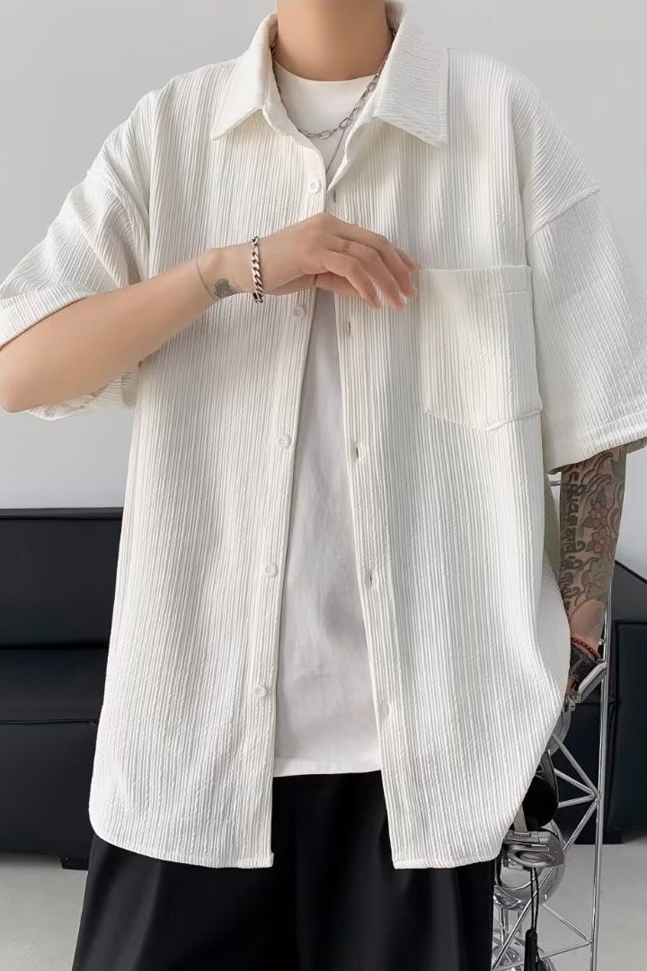 2025夏季新款夏季薄款肌理感短袖衬衫男日系,男装T恤,星座218-1（原230）