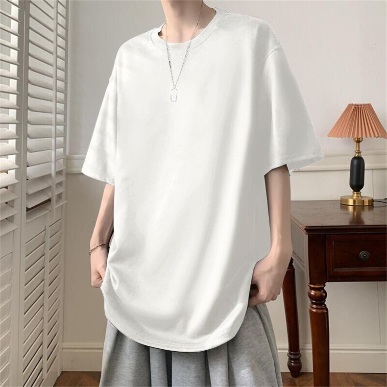 抖音得物直播高品质二开240克美式高街麂皮绒光版纯色短袖t恤12.5，男装T恤，电商A486-1