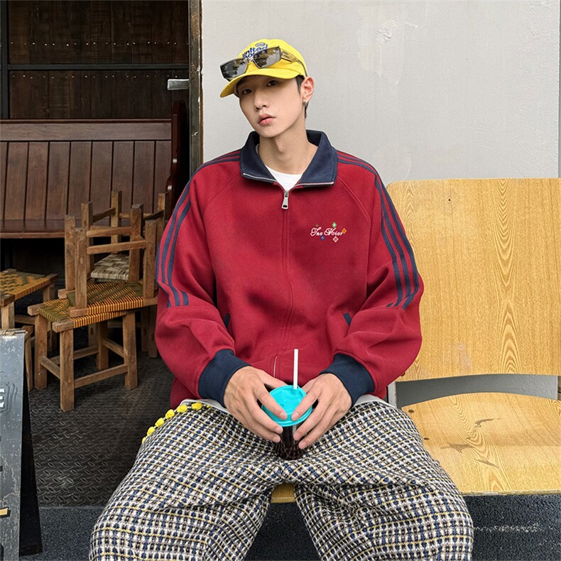 抖音得物美式高街重磅结构设计拼接织带立领印花卫衣外套ACM4203，女装短外套，电商A443