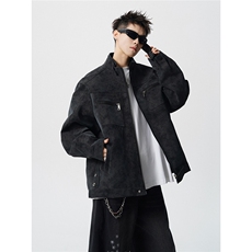 可二开雾霾扎染面料大码M-5XL工装拉链皮衣夹克男JK78100P90控128，男装夹克，星座227-7