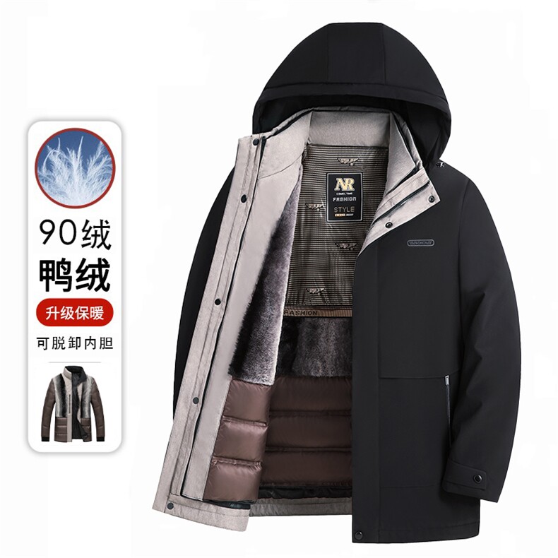 6M36618款男90绒可脱卸内胆羽绒服连帽P220图片