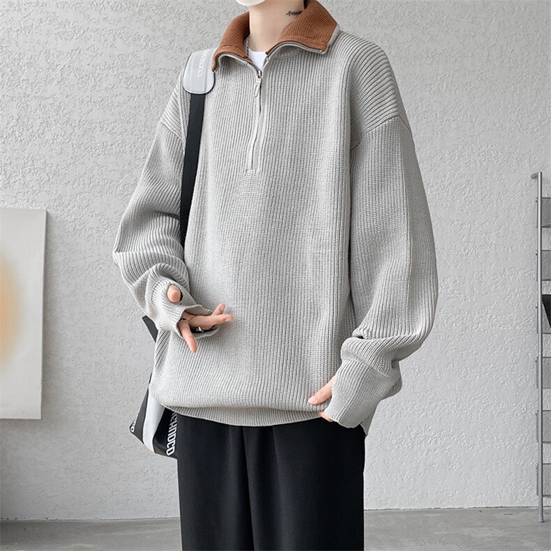 8XL-M立领半拉链毛衣男大码慵懒风宽松日系针织衫外套MY19002P78,男装针织衫/毛衣,电商B312