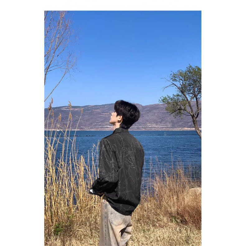 时尚肌理感提花长袖衬衫春季新款男生轻奢风凉感衬衣宽松休闲长袖,男装衬衫,星座506A