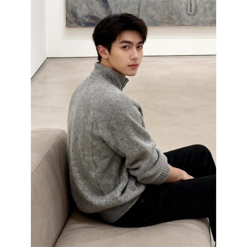 半拉链拼接设计针织衫男款基础百搭打底衫慵懒风松弛感毛衣M690,男装T恤,星座516A