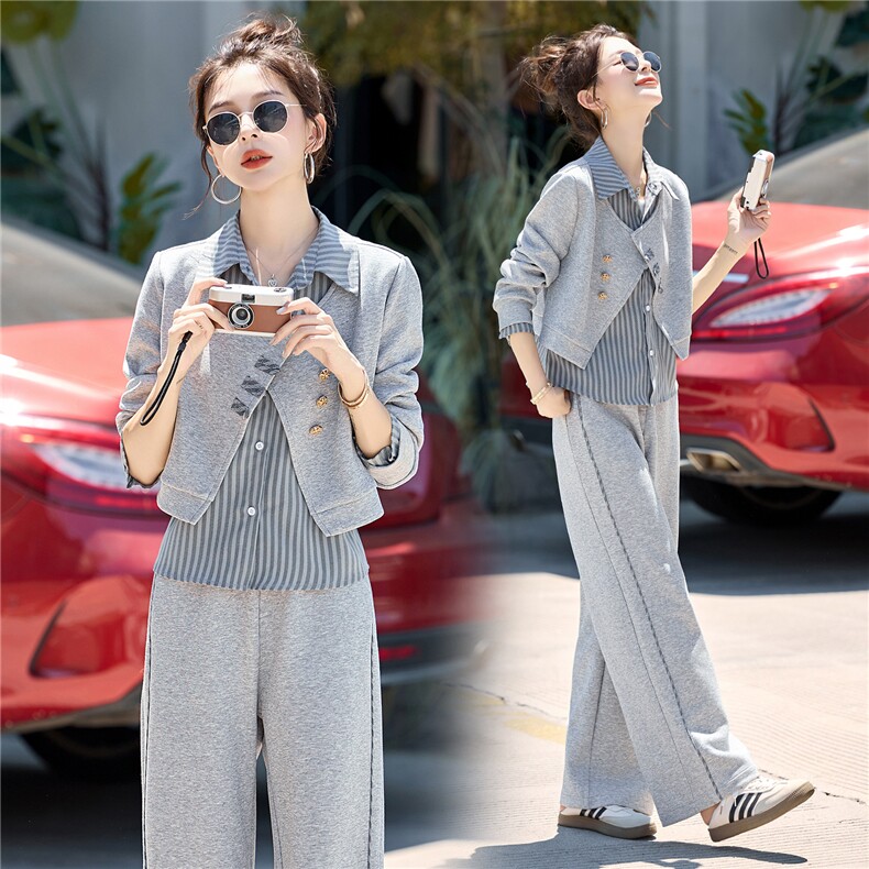 休闲运动套装秋季卫衣阔腿长袖网红显瘦宽松时尚春秋气质小个子，女装套装/套裙，琦鑫阁（原依鑫阁）