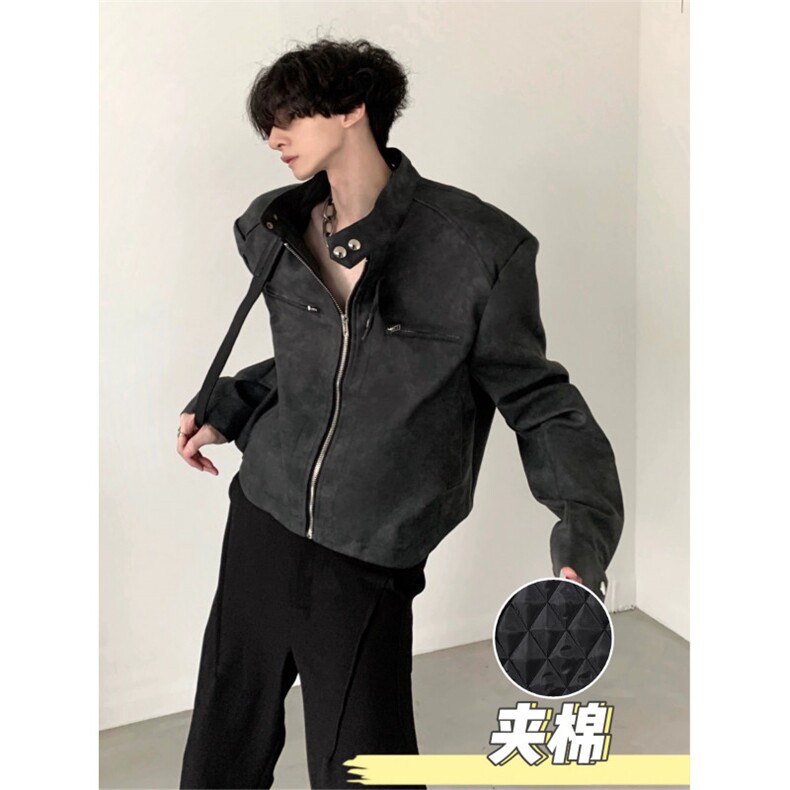 高级感韩版短款夹棉PU皮夹克机车衣秋冬新款立领潮外套S8042P80,男装夹克,星座1112-1
