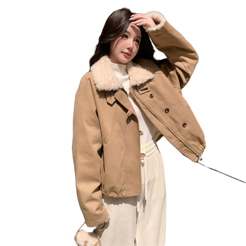 黄色温柔风羊羔毛毛领气质羽绒服女冬2025新款白鸭绒保暖外套,女装羽绒服,2C166