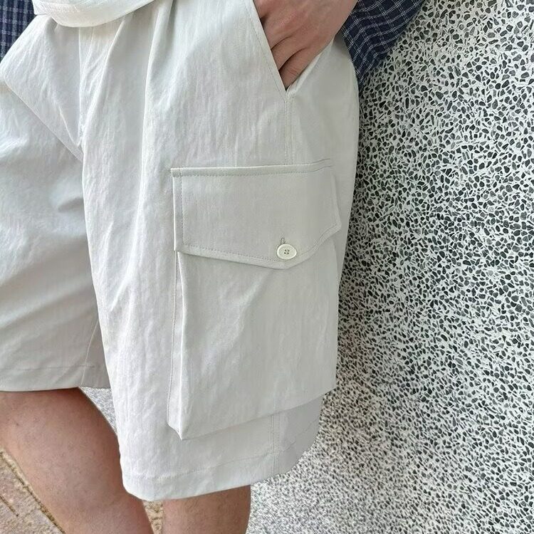 ins2025夏季新款休闲工装短裤男女纯色裤子宽松简约大口袋五分裤,女装休闲裤,星座1210-1