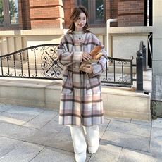 韩版时尚连帽双面羊绒大衣女2025秋冬季新款宽松显瘦长款呢子外套，女装毛呢外套，2C269