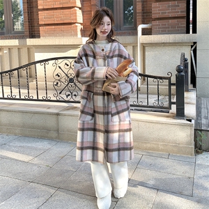 韩版时尚连帽双面羊绒大衣女2025秋冬季新款宽松显瘦长款呢子外套图片