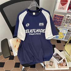 夏季美式高街宽松体恤2024新款拼接撞色短袖T恤男现货T1720-P26，男装T恤，星座512-4