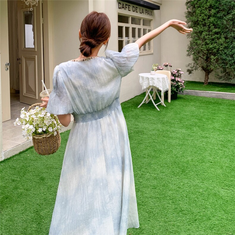 2025年夏季新款连衣裙扎染时尚宽松遮肚显瘦气质中长款裙子女,女装连衣裙,1D102-1