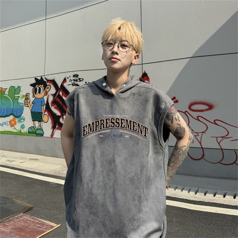 麂皮绒连帽背心坎肩男T恤美式港风JLB462-P30控48图片