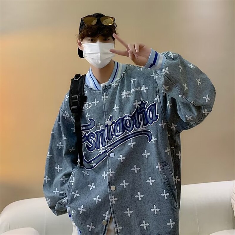 男秋季外套潮牌街头刺绣牛仔外套W34P75,男装夹克,星座1116-2