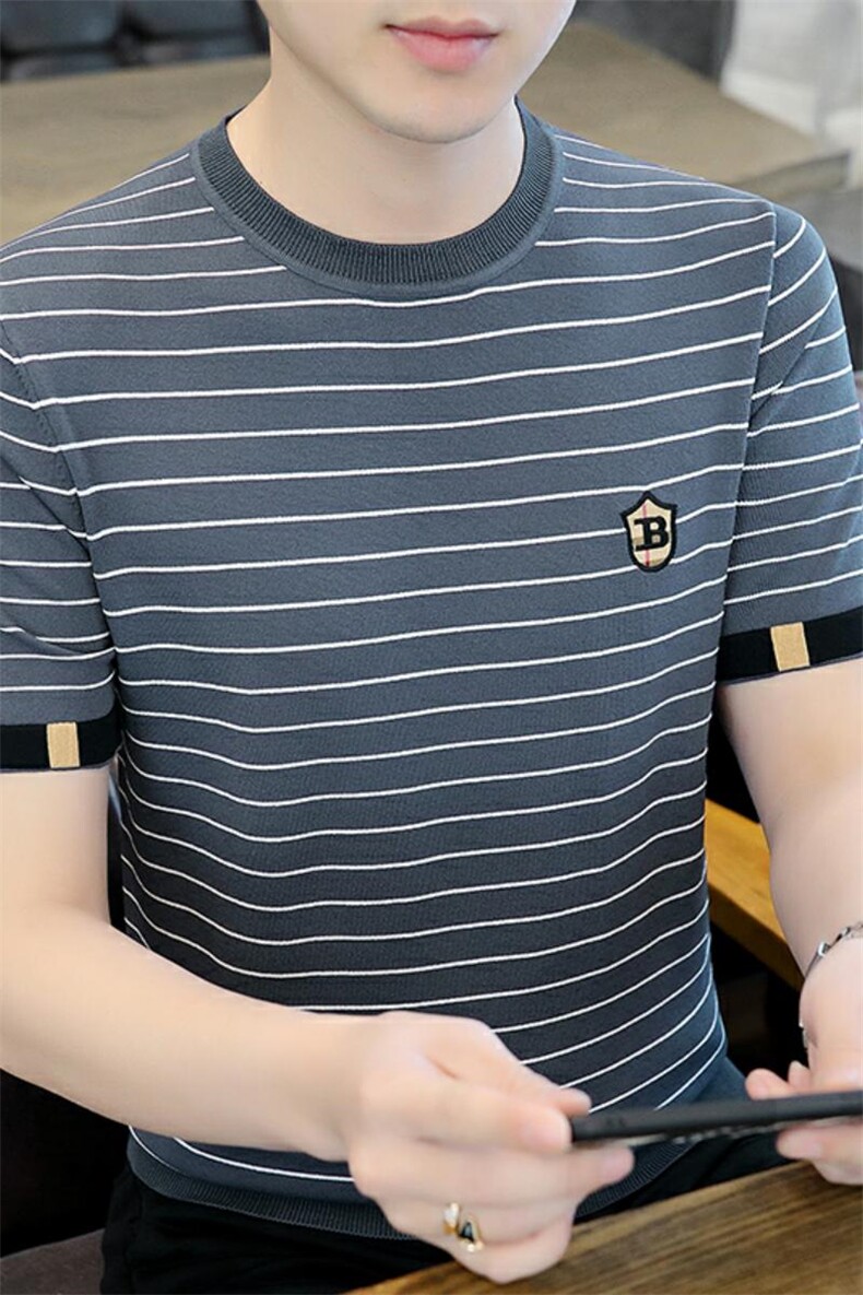 直播7317-P50欧洲站短袖毛衣男针织半袖T恤衫潮牌修身个性男,男装T恤,电商D310B