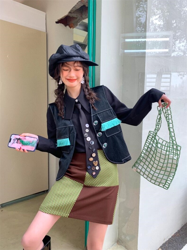 流苏口袋复古马甲，女装马甲，YOUER DENG