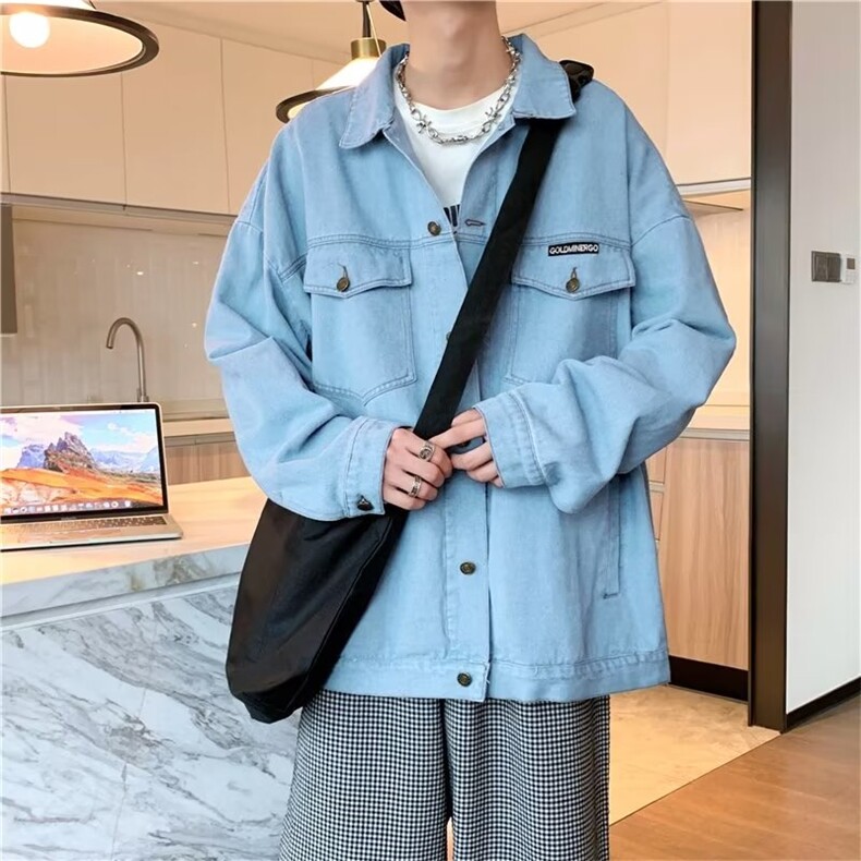 牛仔夹克工装外套男2023春秋季日系宽松休闲情侣上衣W3797-P58,男装夹克,星座512-2