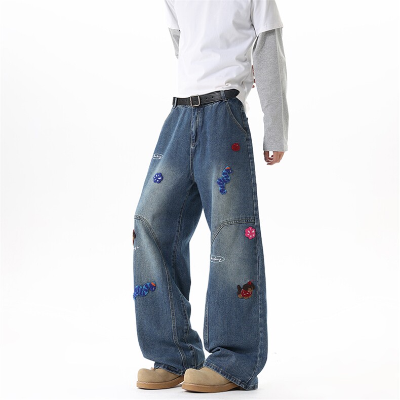 【现货】XZ1218BK9762特价P48美式复古趣味刺绣牛仔裤,男装牛仔裤,星座1218（原611-3）