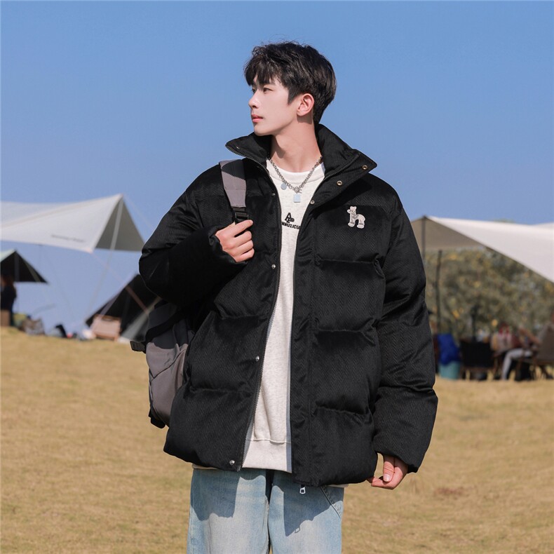 字母刺绣灯芯绒麻花条冬季纯色棉衣棉服外套男XMY2312-P115控158,男装棉衣,电商B370