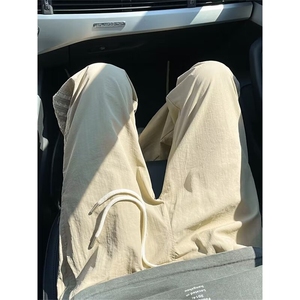 黑色条纹裤子男夏季薄款美式透气冰丝工装裤三条杠直筒运动休闲裤图片