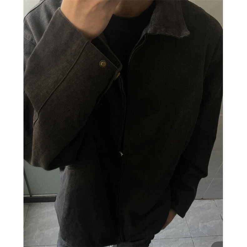 潮日系复古底特律工装夹克男秋季潮牌宽松百搭时尚撞色翻领外套,男装夹克,星座601-1