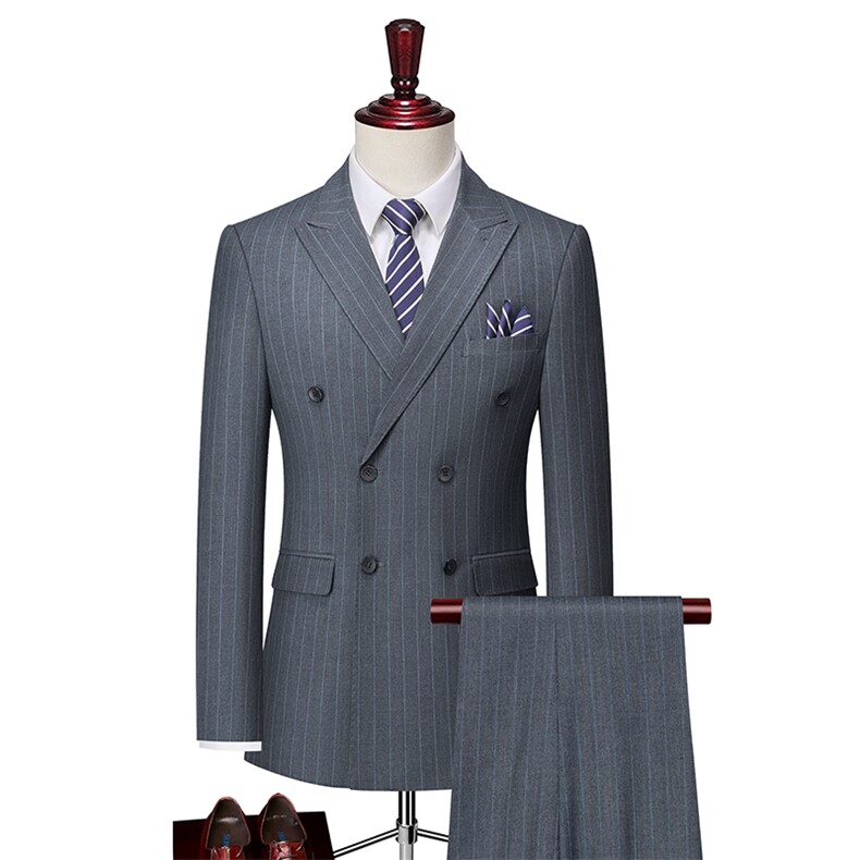 英伦西装男套装修身小西装商务正装伴装新郎结婚礼服休闲条纹西服，男装西服套装，电商B360