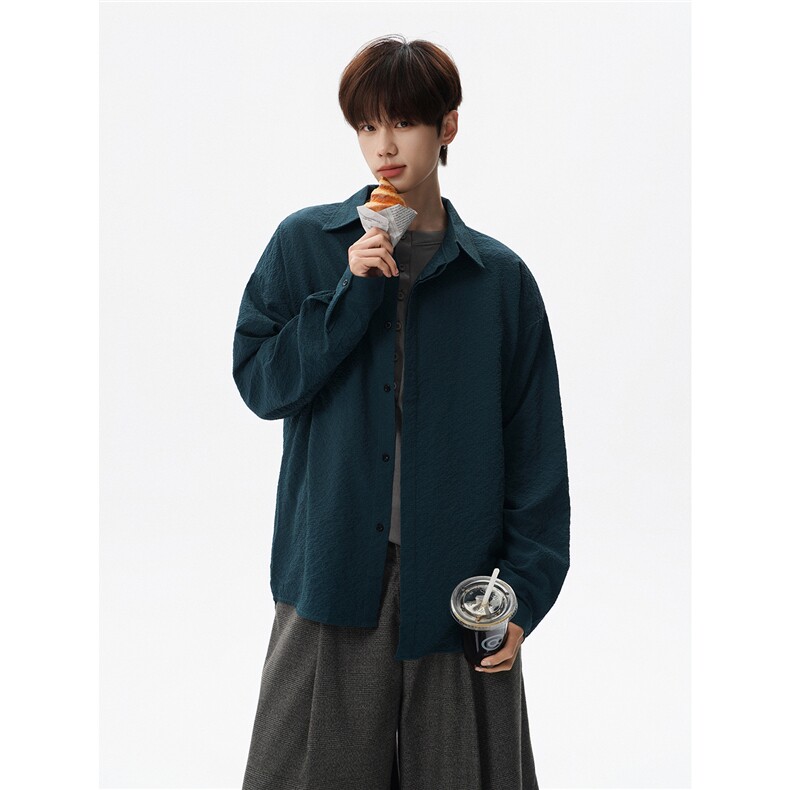 泡泡纱盐缩肌理感长袖衬衫男春夏季冰丝薄款外套防晒衬衣CS29007，男装防晒衣，电商B312