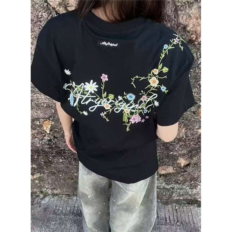 美式复古高街基础款植物花卉手绘字母印花宽松短袖T恤TA25,男装T恤,星座1116A（原606A-3）