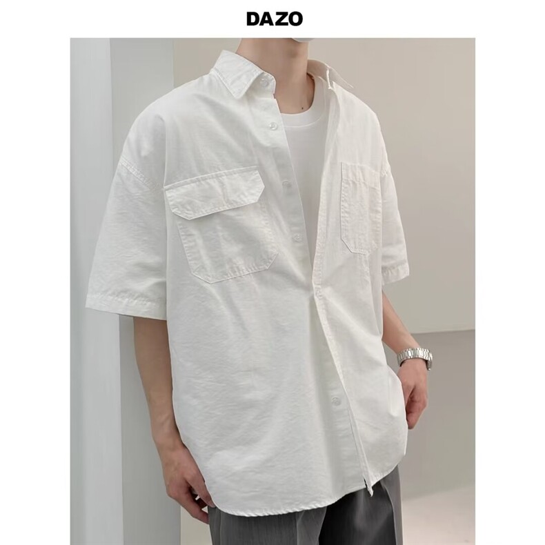 大口袋复古短袖衬衫男女生夏季百搭短袖衬衫韩版少年感CS922-P38,男装衬衫,星座302B