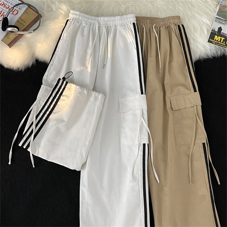 高品质秋款男裤工装大口袋三条杠条纹抽绳束脚长裤h975P45,男装休闲裤,星座1013-1