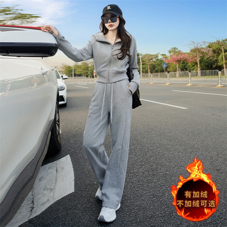 高级感连帽卫衣阔腿长裤休闲两件套潮,女装套装/套裙,江南