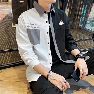 2021春秋季男士韩版潮流长袖衬衫拼色衬衣外套DS937T图片