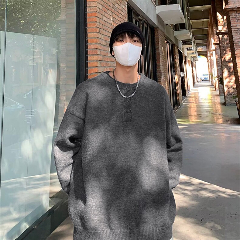 秋冬新款半开领毛衣男复古宽松休闲百搭圆领针织衫-A1816TP45控78图片