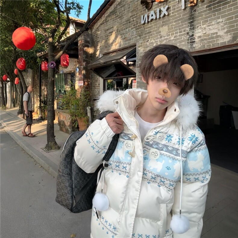 1506A/G78900/P99费尔岛复古雪花兔子毛领连帽棉服男女,男装棉衣,星座1506A