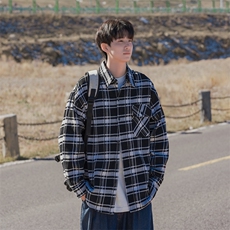 秋冬款长袖衬衫男时尚经典小香风格子宽松休闲潮牌dx5675P60控99，男装衬衫，电商B413-1