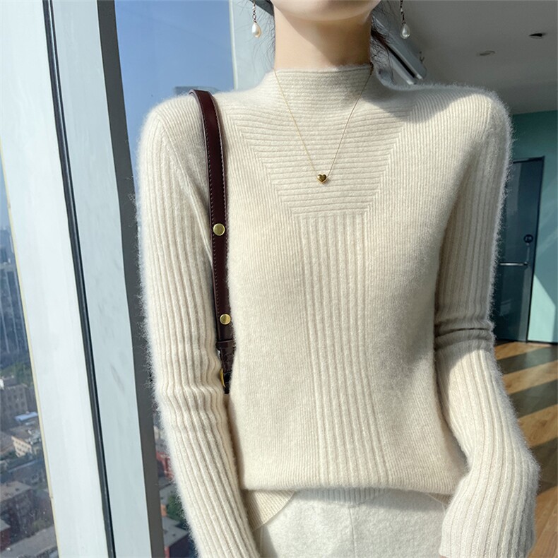 秋冬新款气质修身显瘦羊毛针织衫女长袖打底衫图片